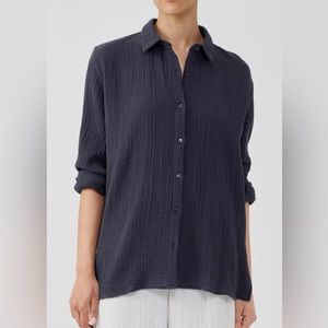 Eileen Fisher Organic Cotton Gauze Classic Collar Shirt